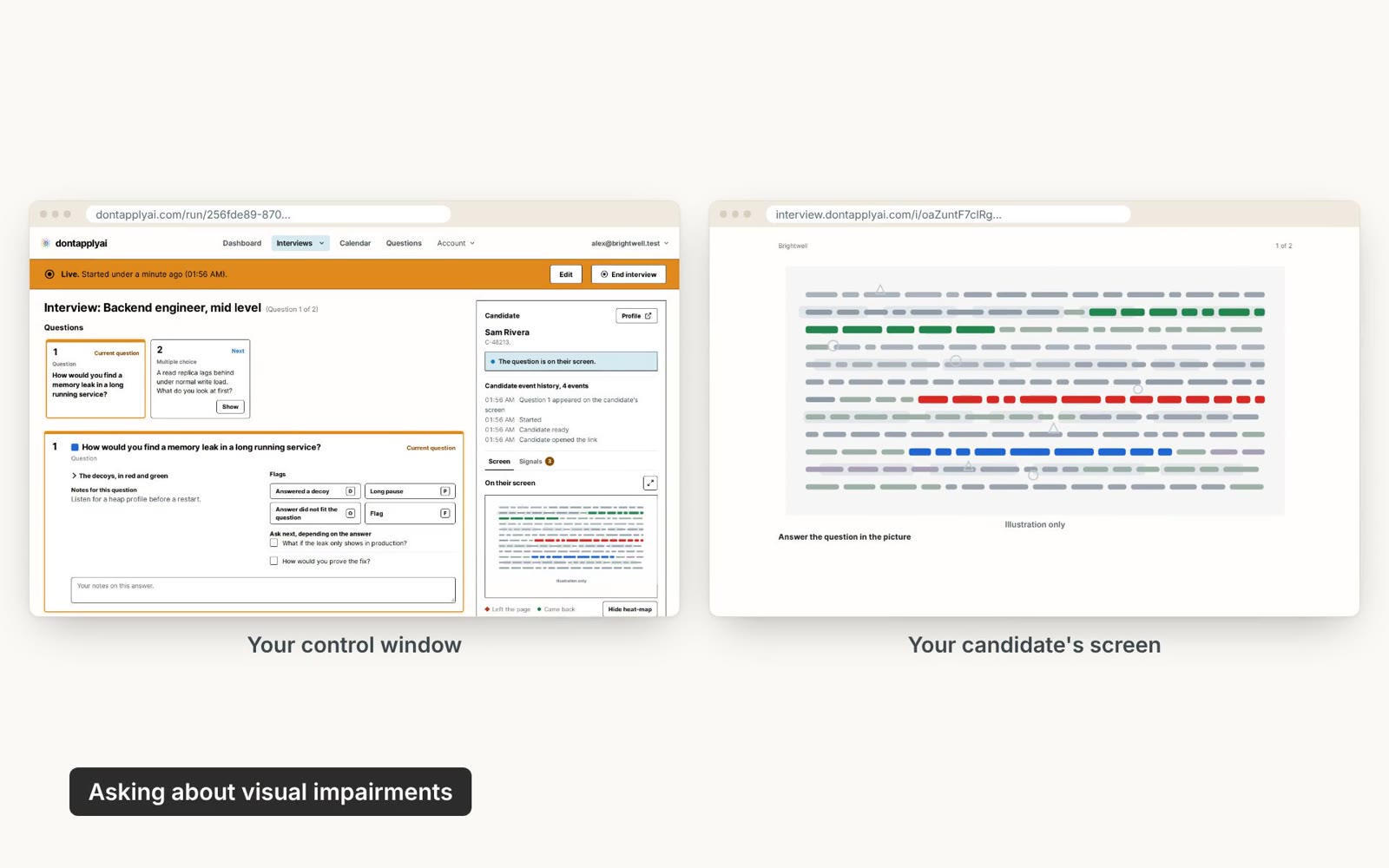The control window beside the candidate's screen