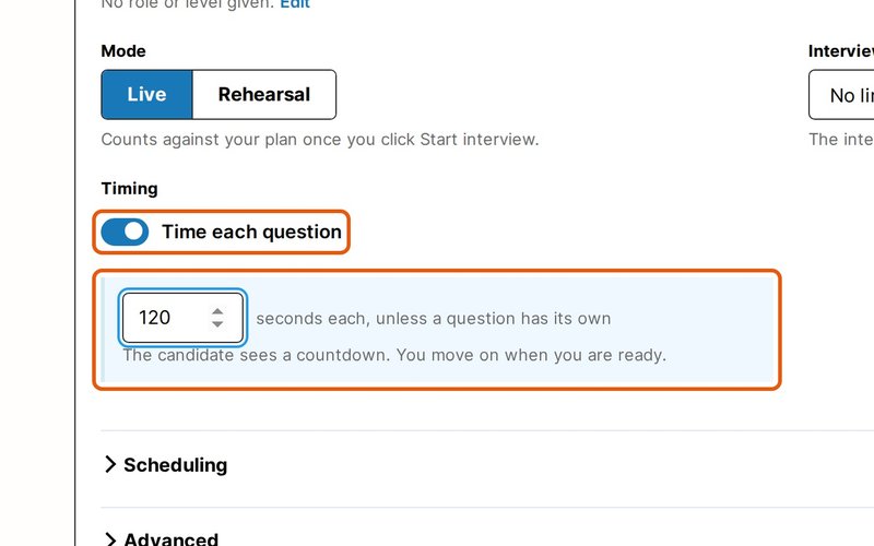 Aktivieren Sie Time each question.