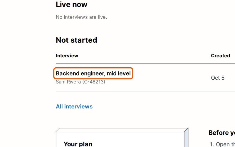 Click the interview's title on the Dashboard.