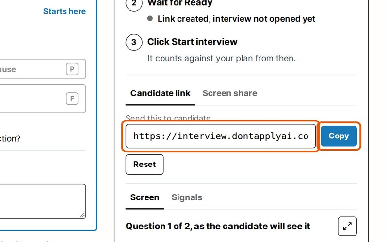 Click Copy under Candidate link.